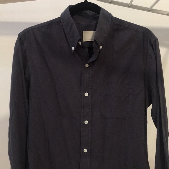 Band Of Outsiders Soft Velvet Dark Blue Long Sleeve Shirt with Pocket - Picture 3 of 4